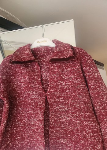 Diğer Kısa model (belde) Bordo Triko Kız Hırka Uzun Kollu