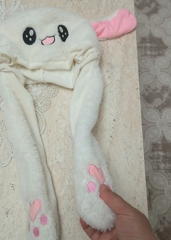 Beyaz Nakışlı Çocuk Peluş Bere - Görsel 2