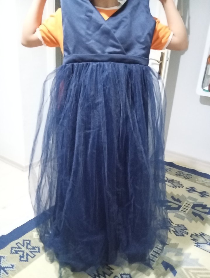 Drapeli Parlak Mavi Uzun - Görsel 3