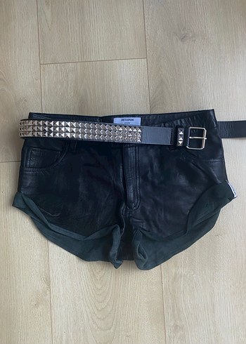 Siyah Gerçek Deri Mini Şort One Teaspoon - Görsel 3