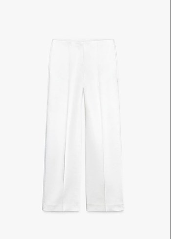 Beyaz Kadın İpek Görünümlü Geniş Paça Pantolon - Görsel 5