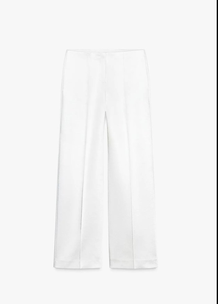 Beyaz Kadın İpek Görünümlü Geniş Paça Pantolon - Görsel 5