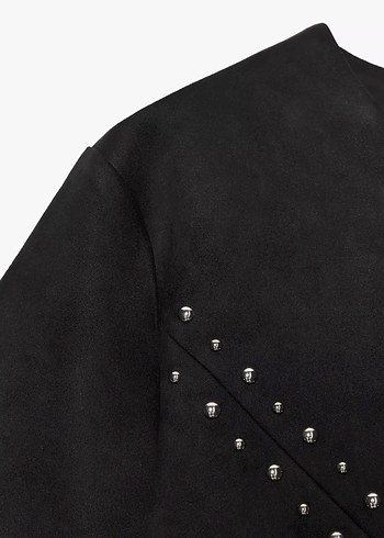 Zincir Detaylı Siyah Deri Mini Elbise - Görsel 4