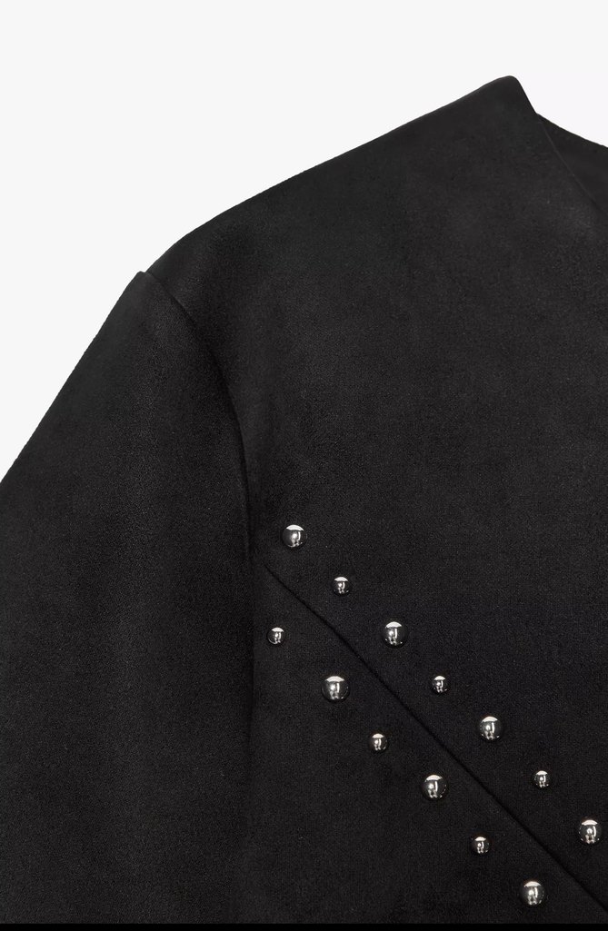 Zincir Detaylı Siyah Deri Mini Elbise - Görsel 4