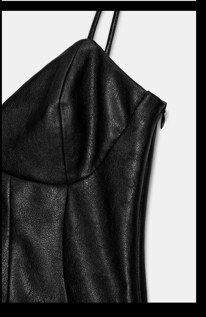 Siyah Deri Mini Fırfırlı Gösterişli Elbise - Görsel 3