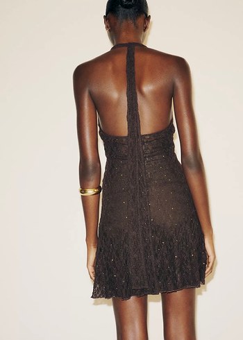 Dantel Detaylı Siyah Mini Elbise - Görsel 3