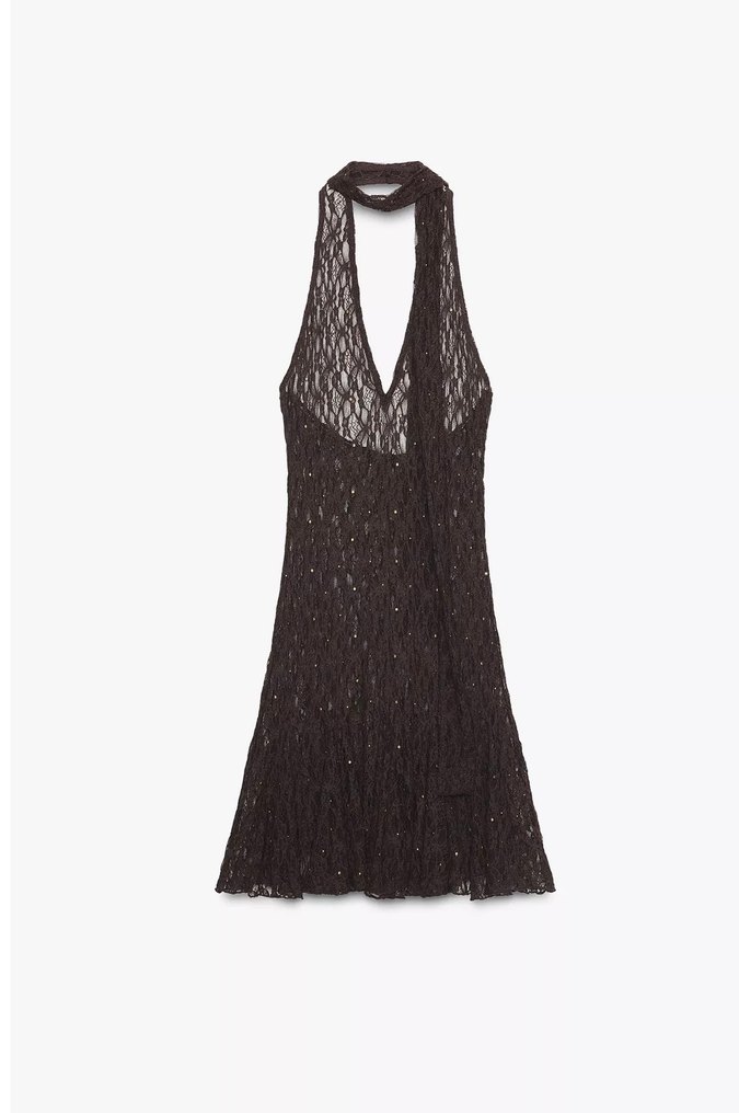 Dantel Detaylı Siyah Mini Elbise - Görsel 4