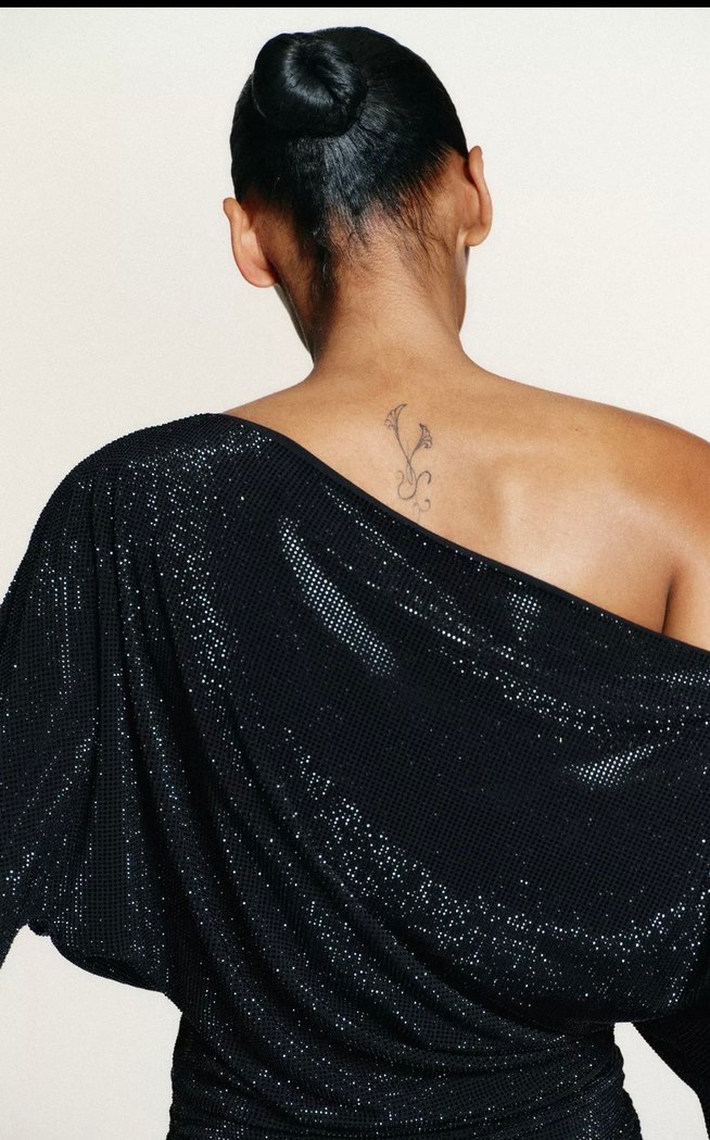 Drapeli Siyah Mini Elbise - Görsel 4