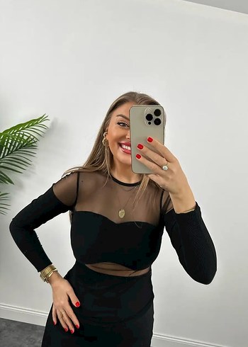 Lüks Kalite Transparan Detaylı Tüllü Likralı Bluz - Görsel 4