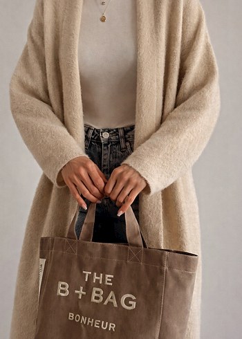 Kadın Uzun Yumoş Hırka Taş renk - Görsel 3