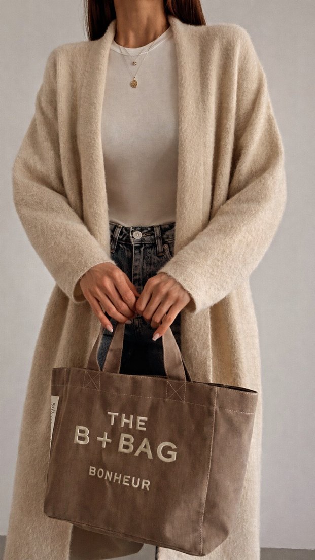 Kadın Uzun Yumoş Hırka Taş renk - Görsel 3