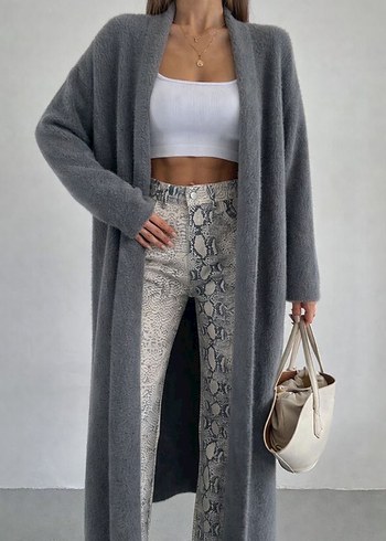 Kadın Uzun Yumoş Hırka Antrasit - Görsel 3