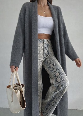 Kadın Uzun Yumoş Hırka Antrasit - Görsel 4