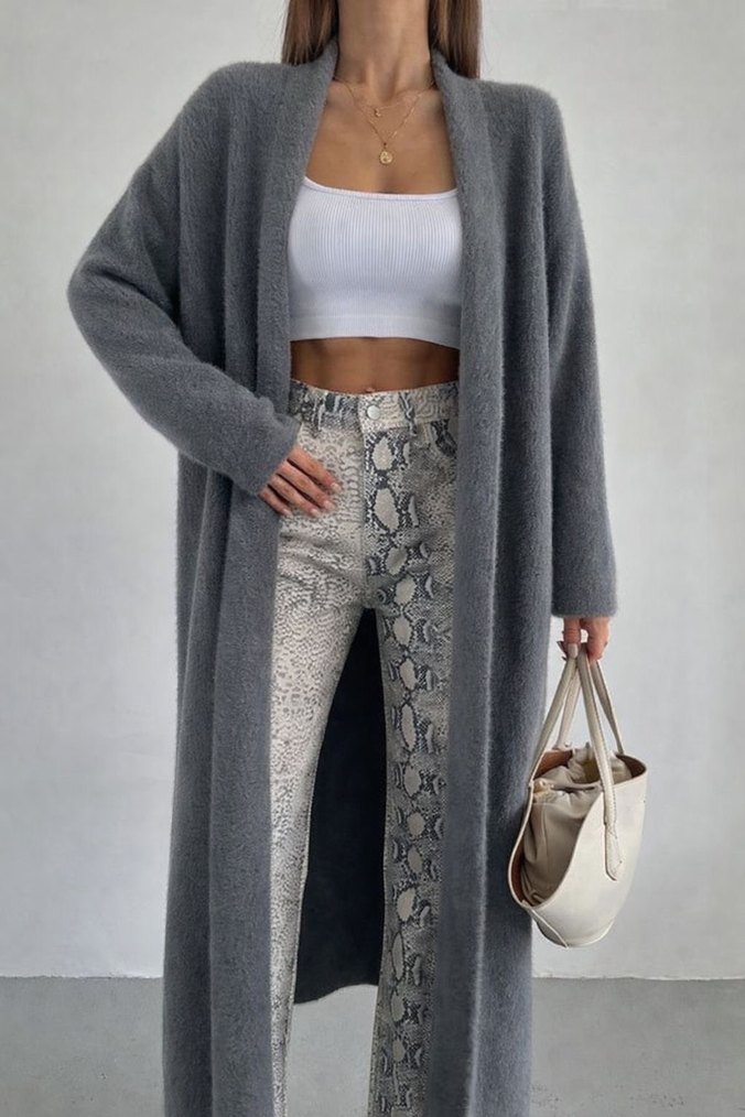 Kadın Uzun Yumoş Hırka Antrasit - Görsel 3