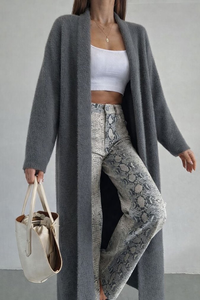 Kadın Uzun Yumoş Hırka Antrasit - Görsel 4