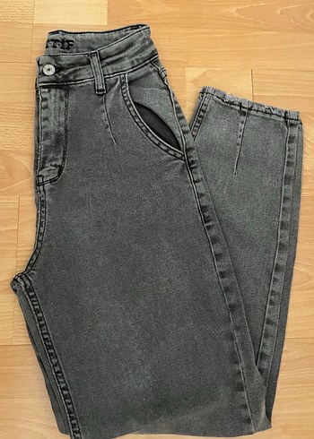 Gri Kadın Midi Boy Denim Jean