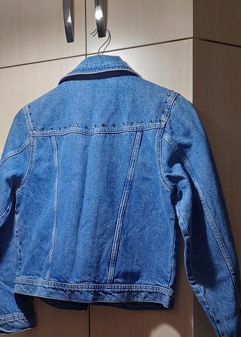 36 Beden Düğmeli taşlı Mavi Kadın Denim Ceket