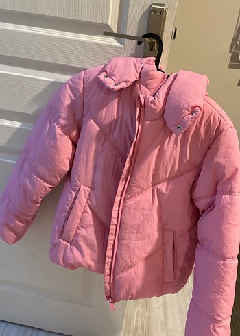 Pembe Kapüşonlu Kız çoçuk Kış Montu - Görsel 3