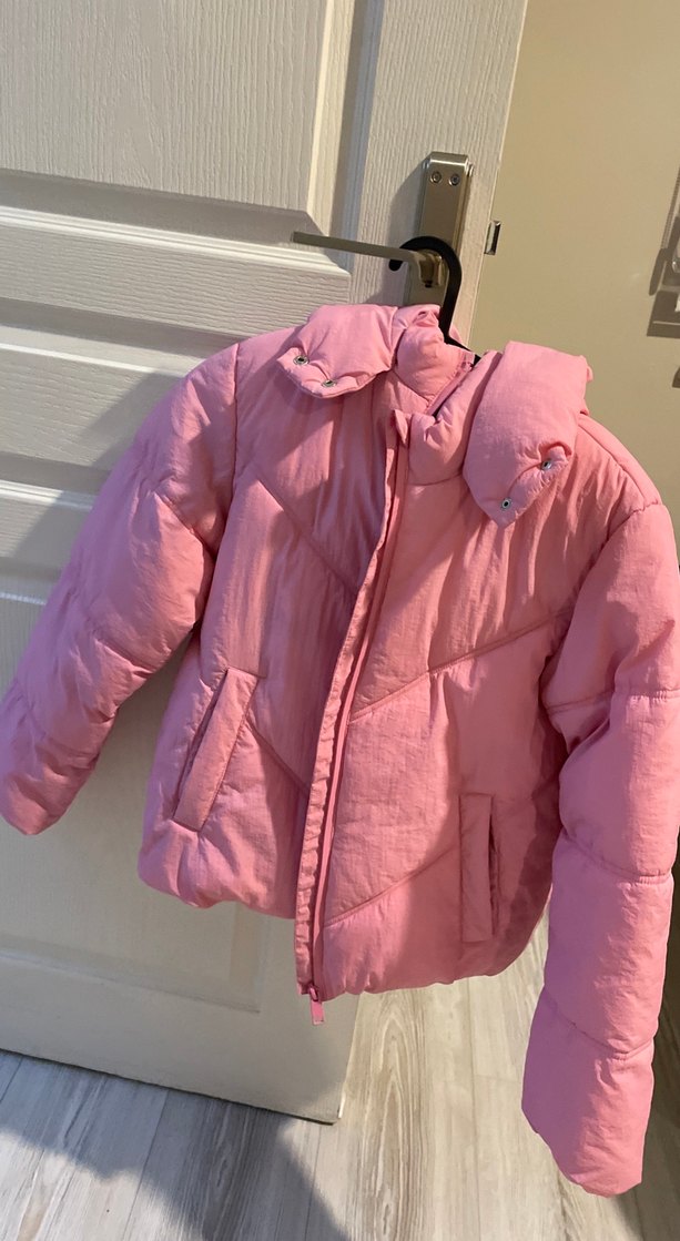 Pembe Kapüşonlu Kız çoçuk Kış Montu - Görsel 3