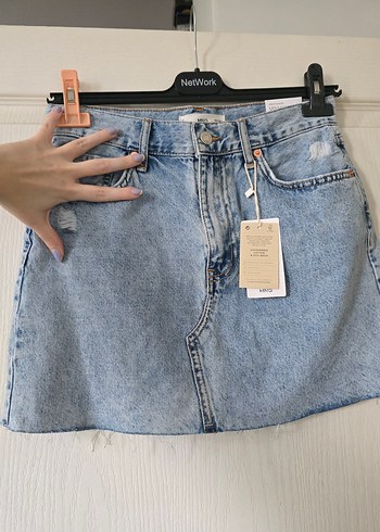 Mango Mavi Denim Mini Etek Mango