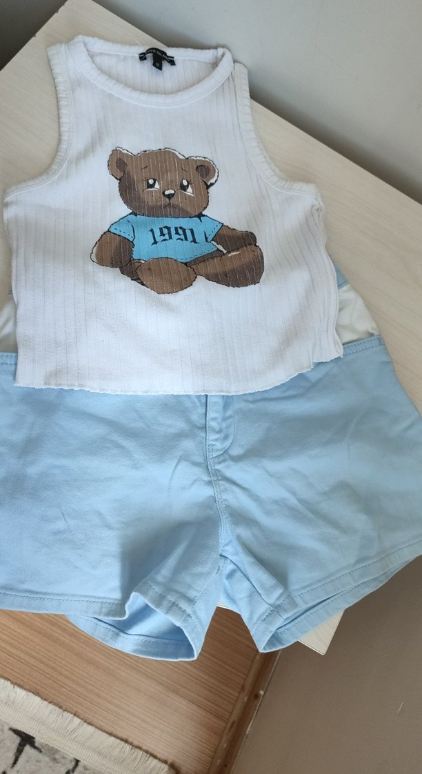 Mavi Ayıcık Baskılı Bebek Takımı - Görsel 2