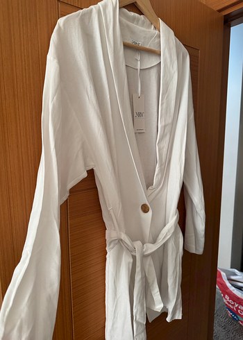 38 Beden beyaz Renk Düğmeli Beyaz Keten Kadın Blazer