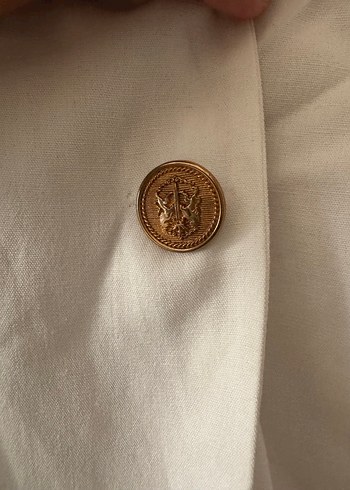 38 Beden Düğmeli Beyaz Keten Kadın Blazer