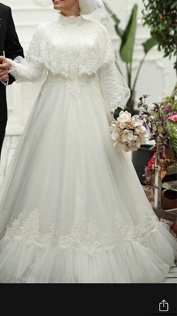 Vintage model fransız güpürlü özel tasarım şapkalı gelinlik - Görsel 2