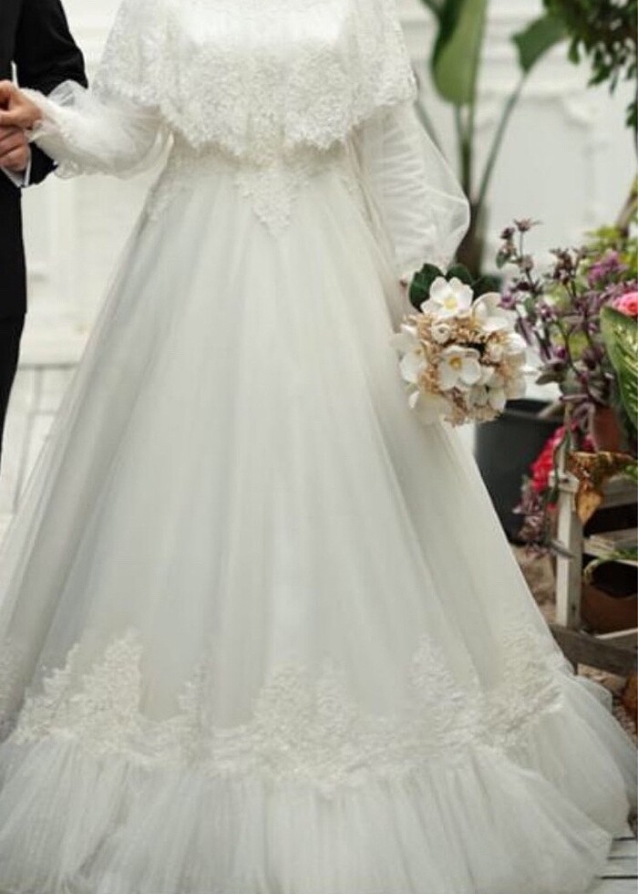 Vintage model fransız güpürlü özel tasarım şapkalı gelinlik - Görsel 2