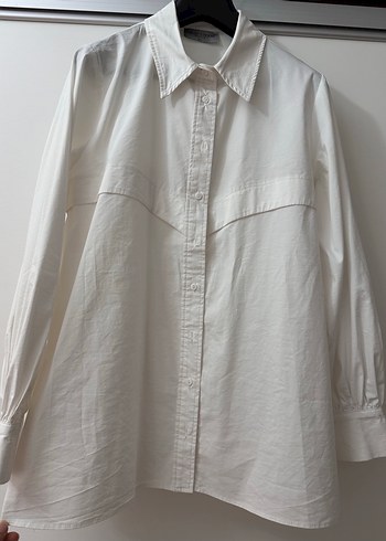Kadın Beyaz Kemerli Klasik Gömlek - Görsel 3