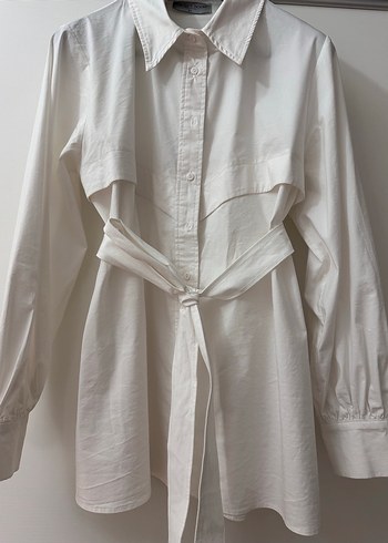 Kadın Beyaz Kemerli Klasik Gömlek - Görsel 2