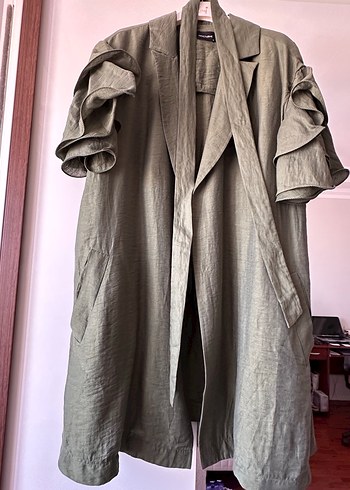 Nocturne marka saf Keten ceket tunik abaya - Görsel 3