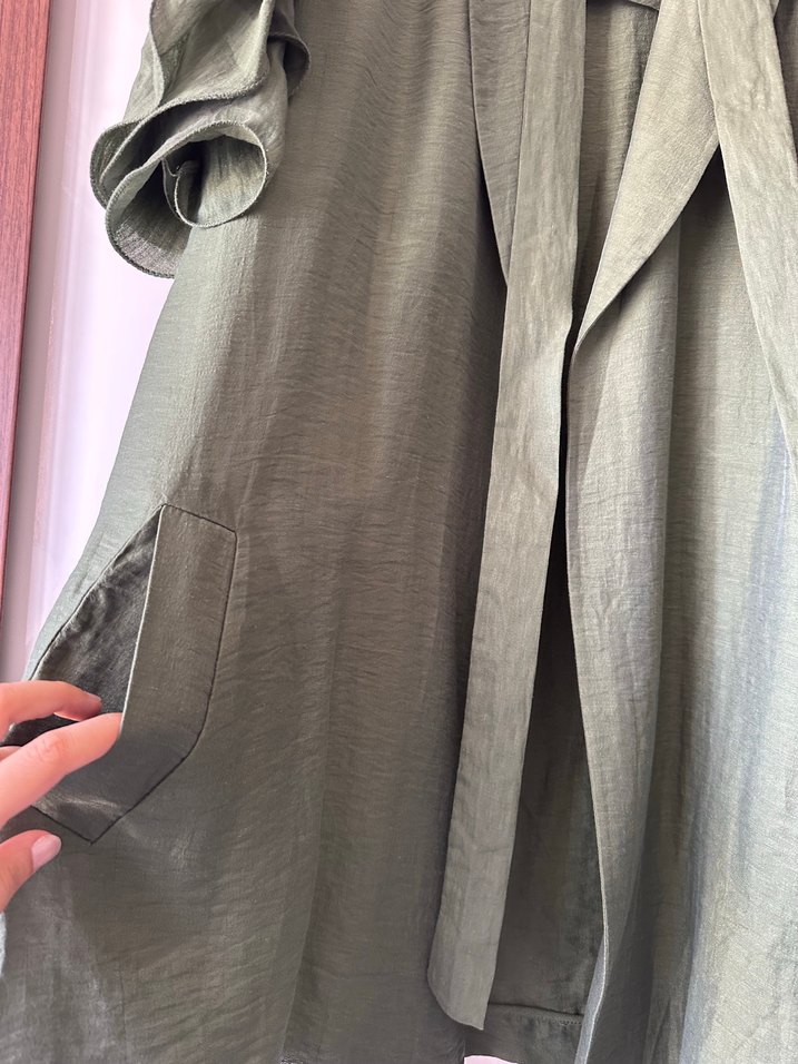 Nocturne marka saf Keten ceket tunik abaya - Görsel 5