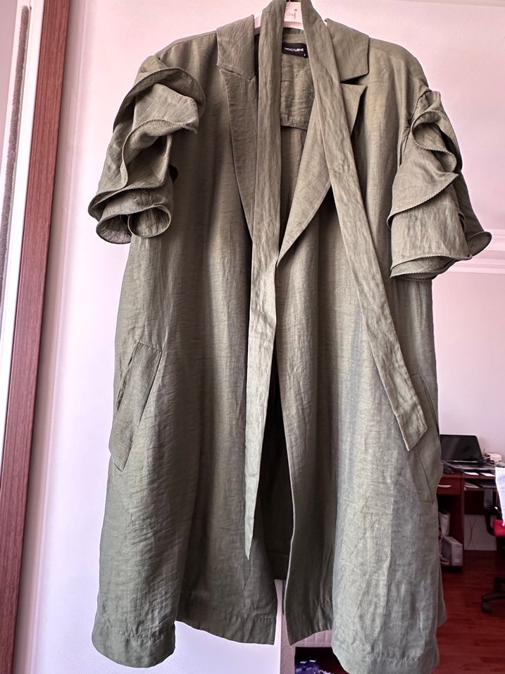 Nocturne marka saf Keten ceket tunik abaya - Görsel 3