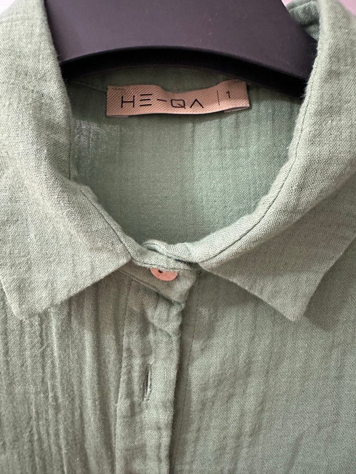 Yeşil müslin kumaş Düğmeli Kadın Gömlek - Görsel 4