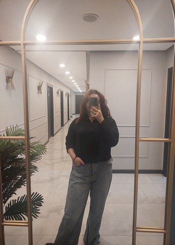 Siyah Bol Kesim Midi Kot Pantolon