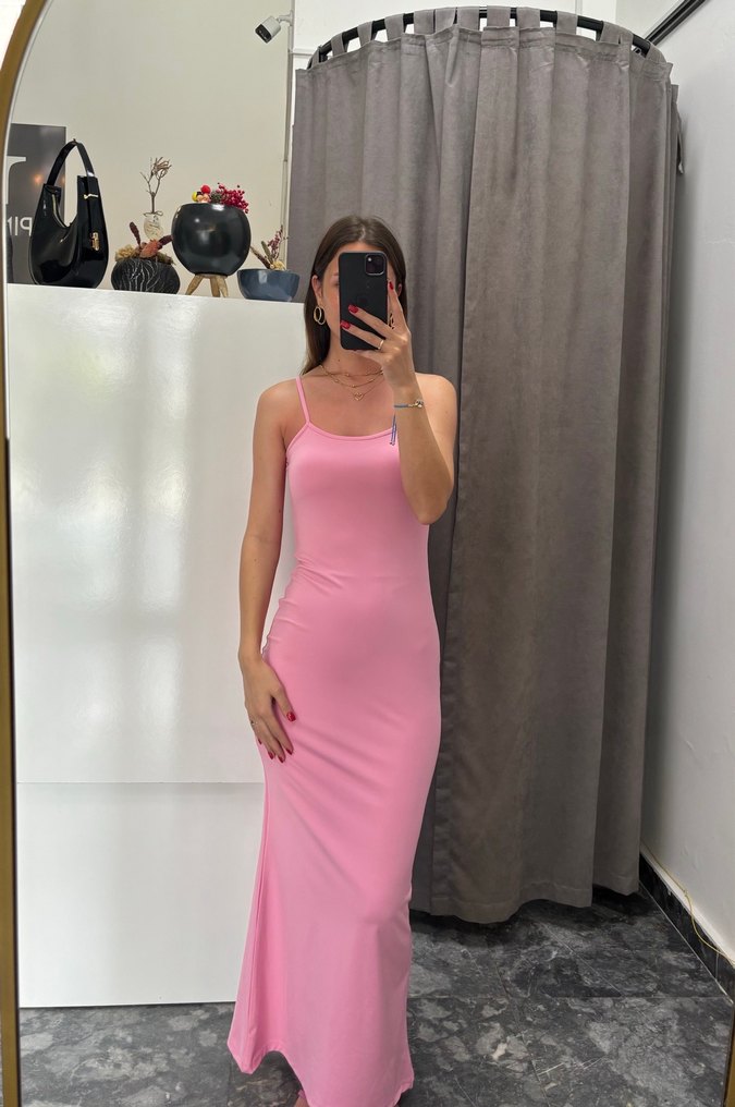 Pembe İp Askılı Uzun Elbise - Görsel 2