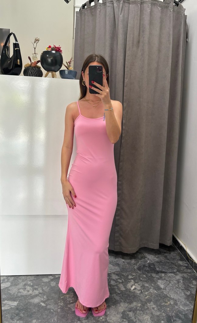 Pembe İp Askılı Uzun Elbise - Görsel 3