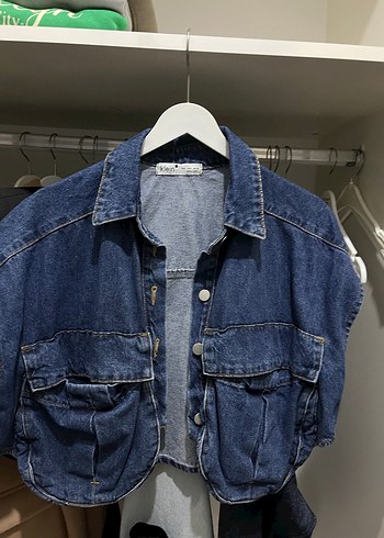 Düğmeli Kısa Kollu Kadın Kot Ceket - Görsel 2