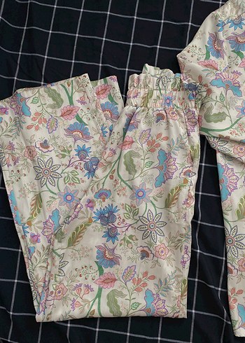 s Beden Çiçek Desenli Bohem Kadın Pijama Takımı