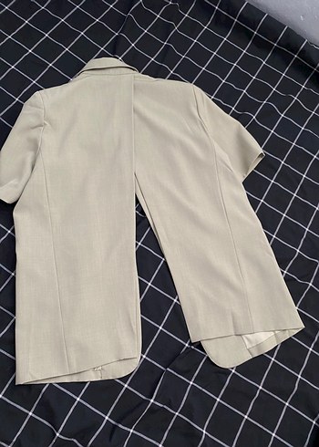 Sheinside Bej Kısa Kollu Keten Kadın Blazer Şort Takım