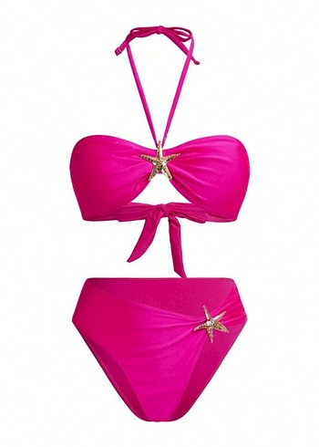Pembe Parlak Deniz Yıldız Detaylı Bikini