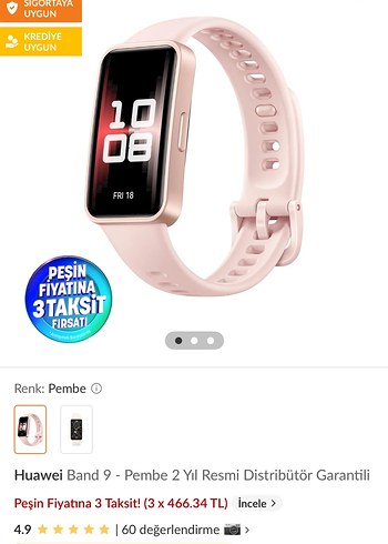 Beden Renk Huawei Band 9 Pembe Akıllı Bileklik