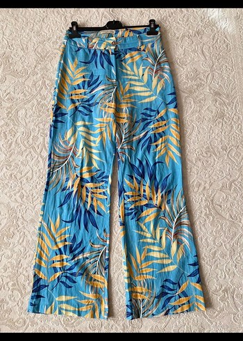 Mudo Yaprak Desenli Mavi Flare Pantolon - Görsel 2