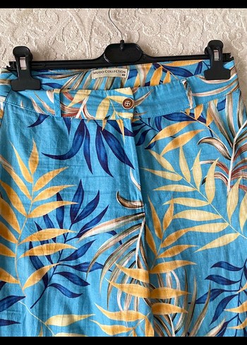 Mudo Yaprak Desenli Mavi Flare Pantolon - Görsel 4