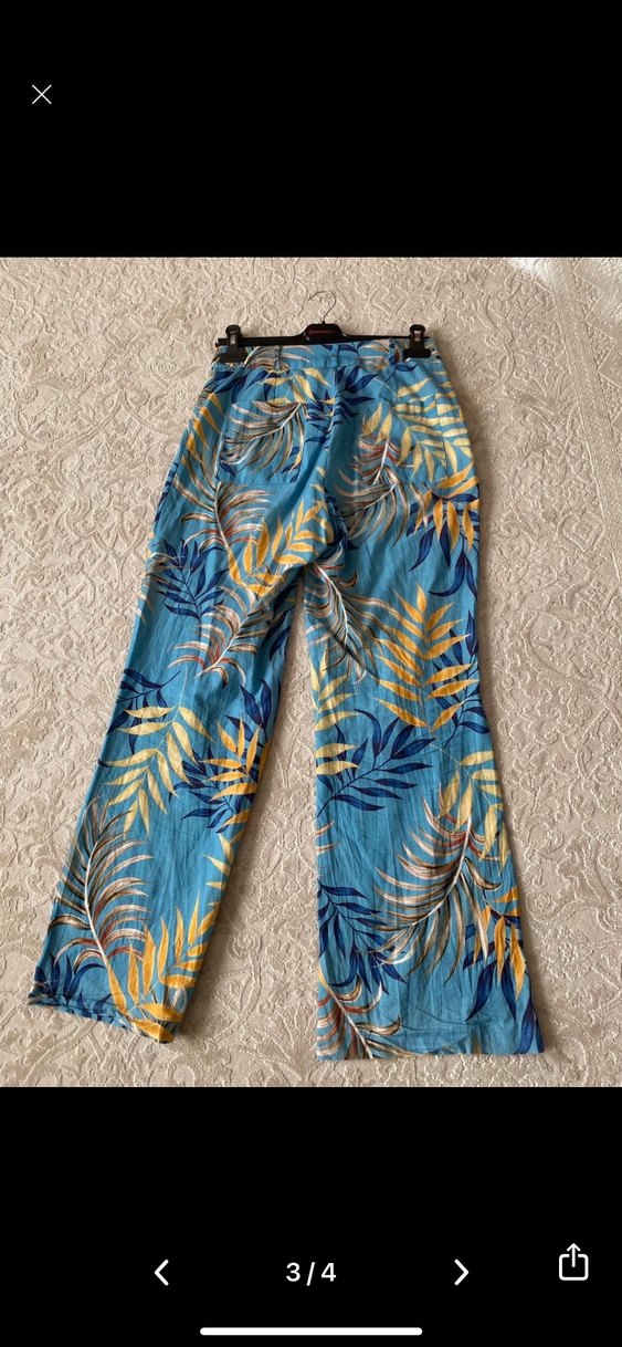 Mudo Yaprak Desenli Mavi Flare Pantolon - Görsel 3