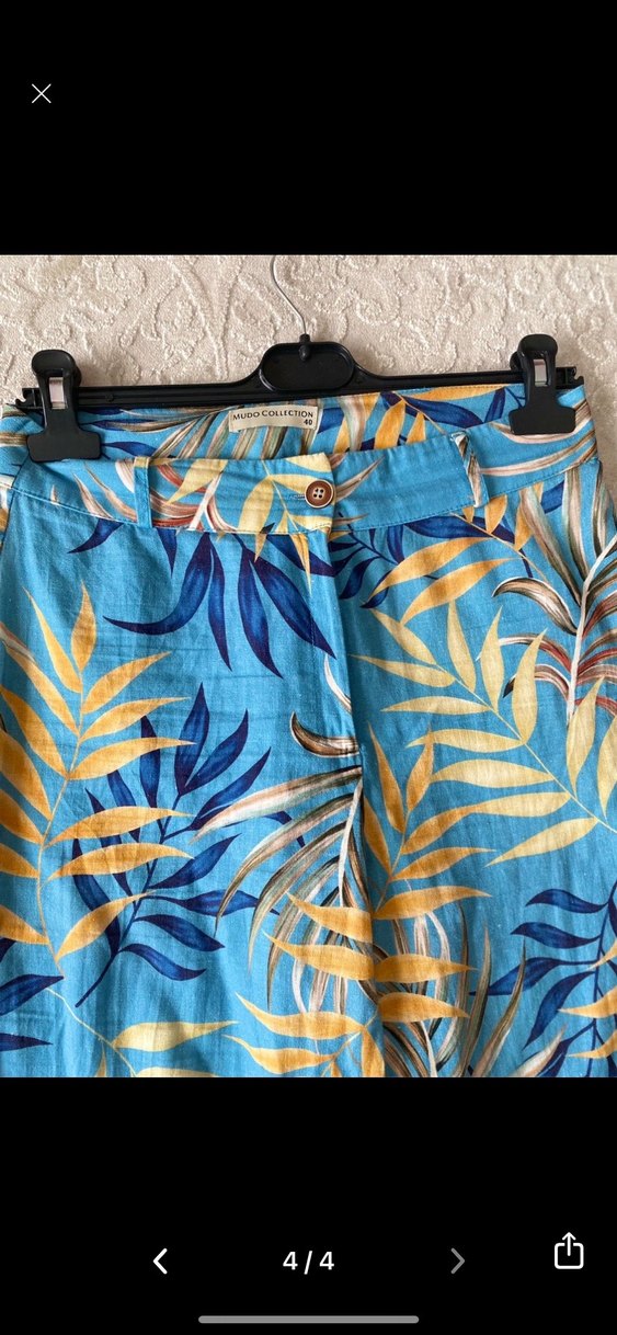 Mudo Yaprak Desenli Mavi Flare Pantolon - Görsel 4