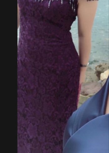 Dantel Detaylı Mor Uzun Abiye Elbise - Görsel 8