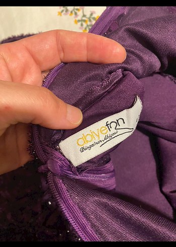 Dantel Detaylı Mor Uzun Abiye Elbise - Görsel 6