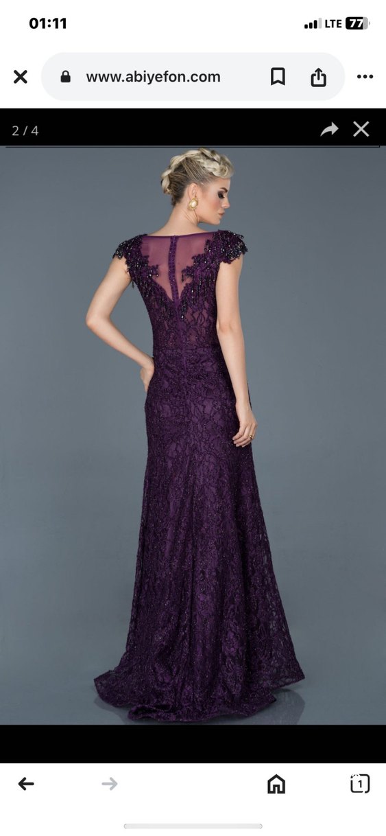 Dantel Detaylı Mor Uzun Abiye Elbise - Görsel 2